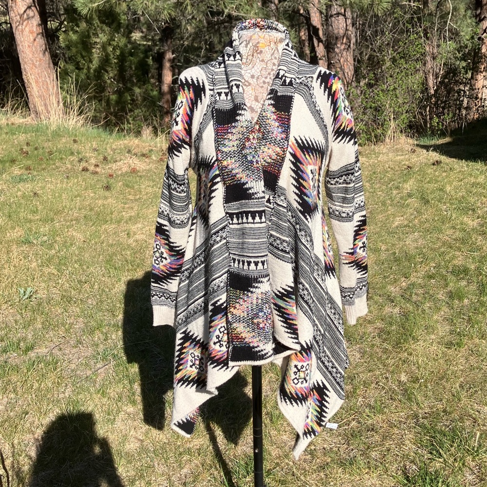 Cozy Aztec Open-Front Cardigan Sweater. Size L